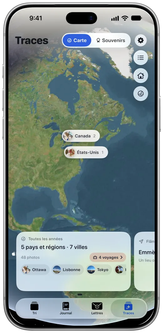 La carte des Traces de Fil des jours : pays et villes visités